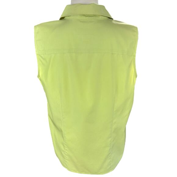 Talbots Top Women Sz 12 Lime Green Sleeveless Wrinkle Resistant Button Up Blouse - Picture 3 of 11